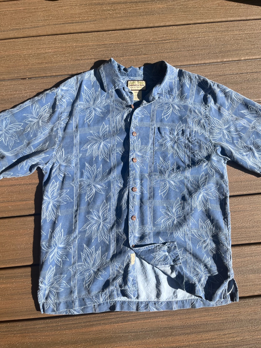 Jamaica Jaxx Blue Hawaiian Tropical 100% Silk Shirt Medium
